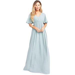 Show Me Your Mumu Emily Empire Maxi Dress in Silver Sage Crisp. Size Medium. NWT